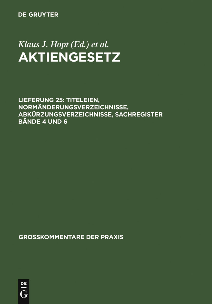 Titeleien, Normänderungsverzeichnisse, Abkürzungsverzeichnisse, Sachregister Bände 4 und 6 - Sebastian Mock