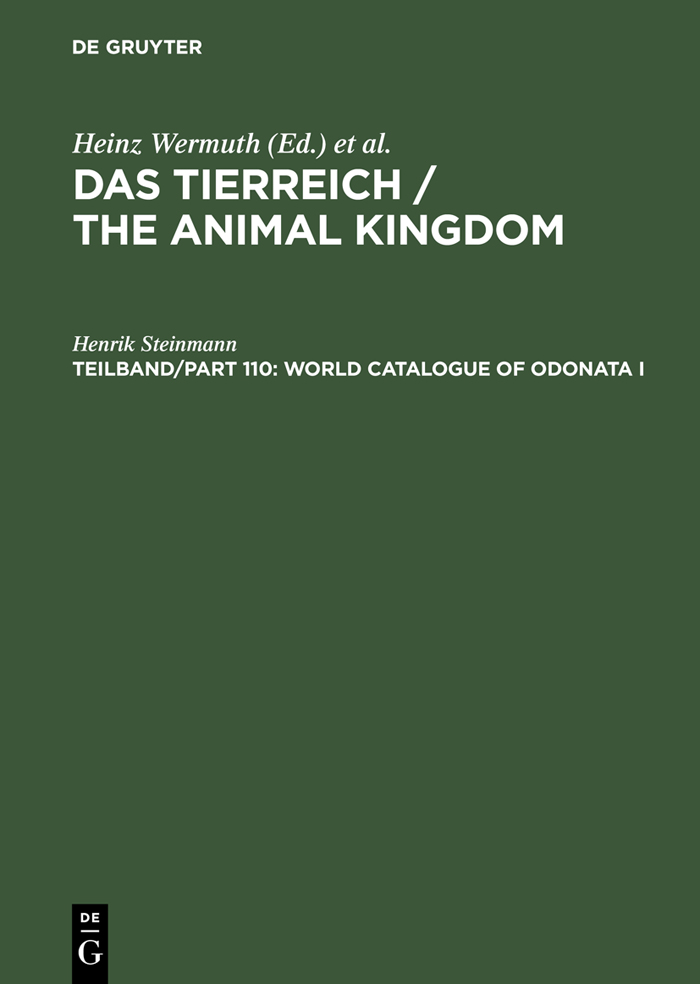 World Catalogue of Odonata I - Henrik Steinmann