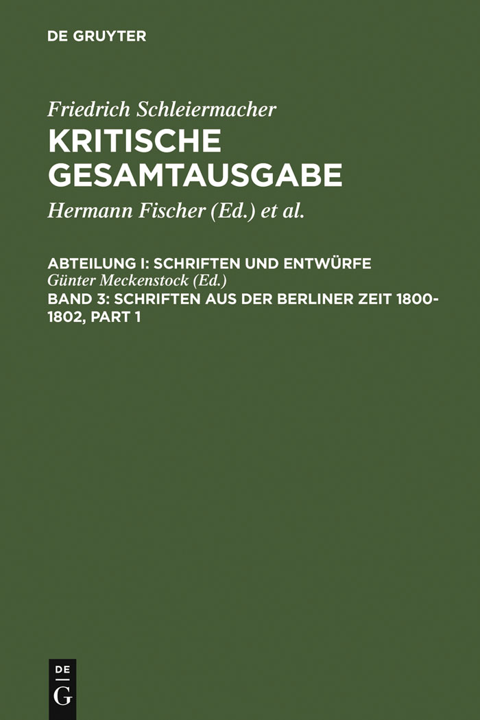 Schriften aus der Berliner Zeit 1800-1802 - G?nter Meckenstock,,G?nter Meckenstock
