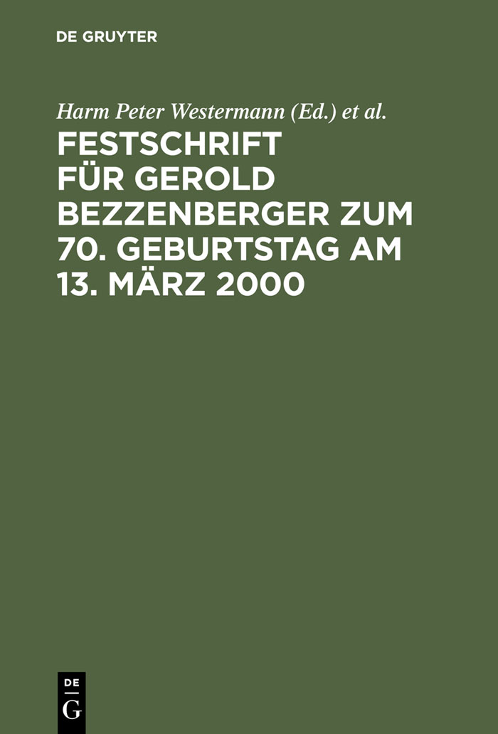 Festschrift für Gerold Bezzenberger zum 70. Geburtstag am 13. März 2000 - Harm Peter Westermann, Klaus Mock