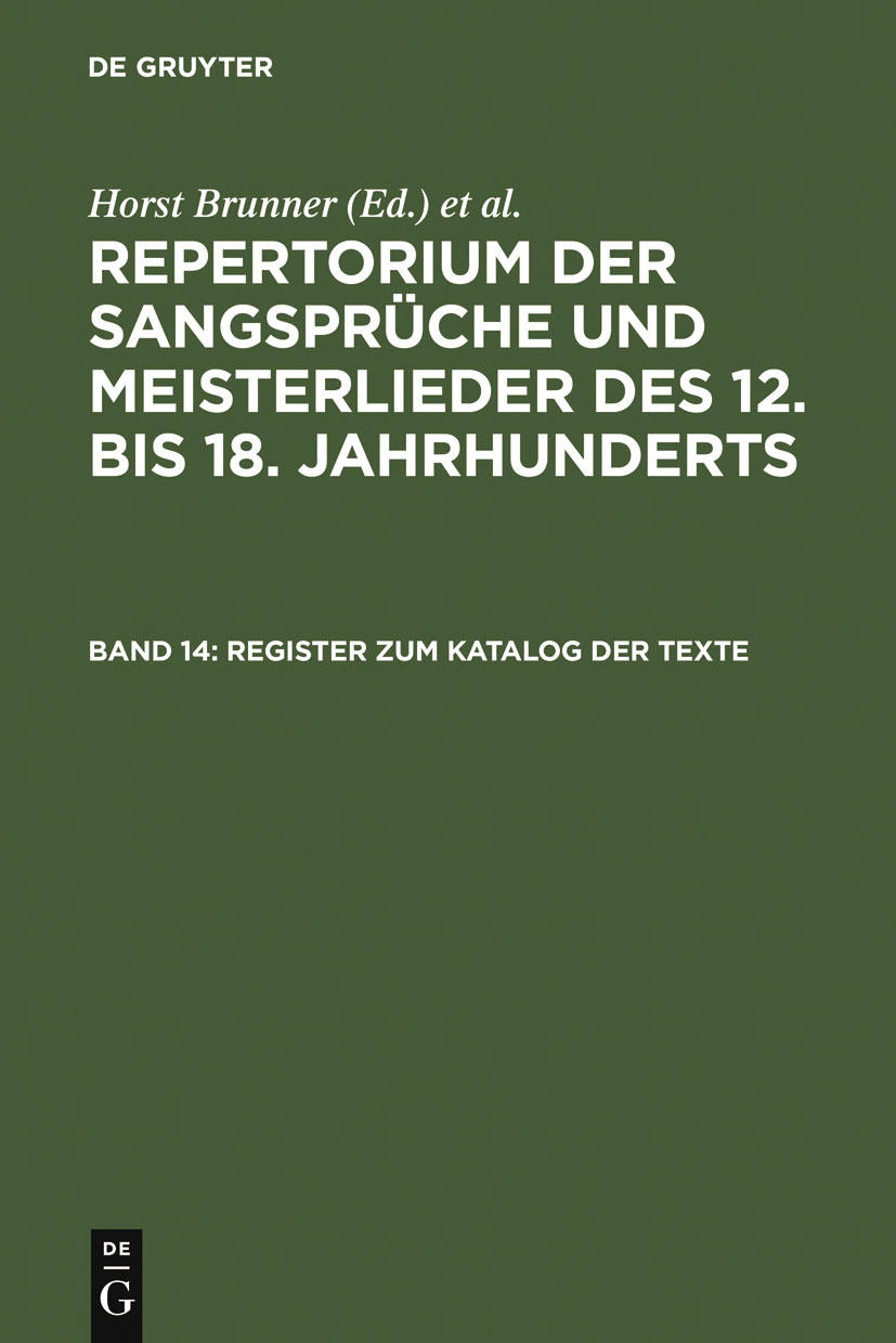 Register zum Katalog der Texte - Horst Brunner, Burghart Wachinger