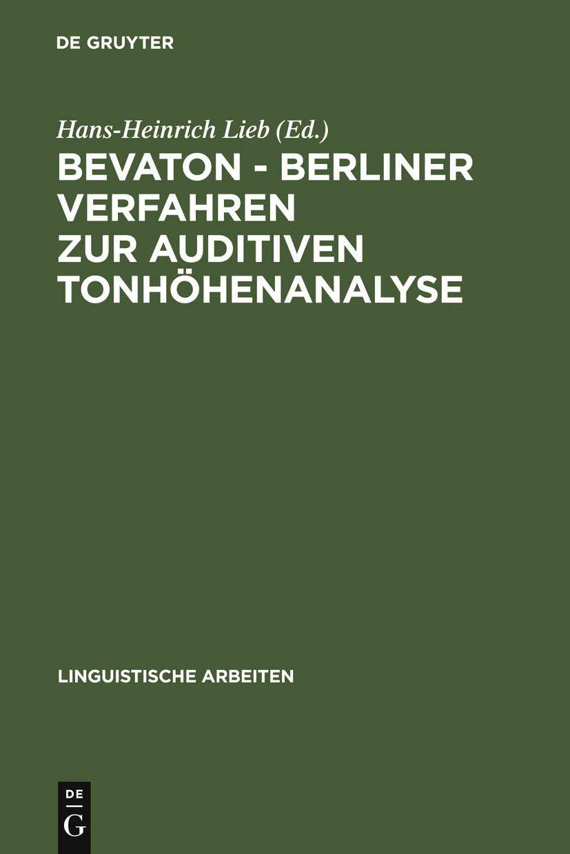 BEVATON - Berliner Verfahren zur auditiven Tonhöhenanalyse - Hans-Heinrich Lieb