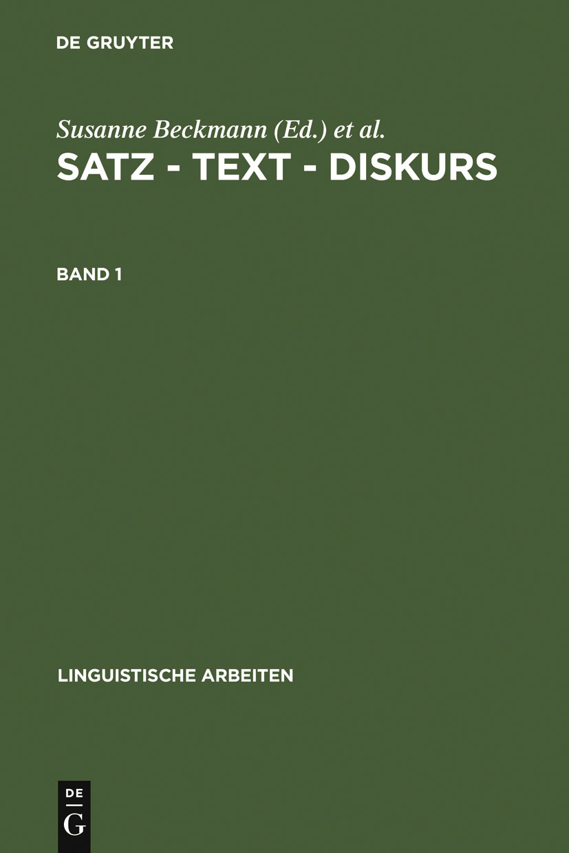 Satz – Text – Diskurs. Band 1 - Susanne Beckmann, Sabine Frilling