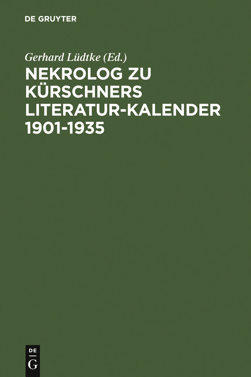 Nekrolog zu Kürschners Literatur-Kalender 1901-1935 - Gerhard Lüdtke