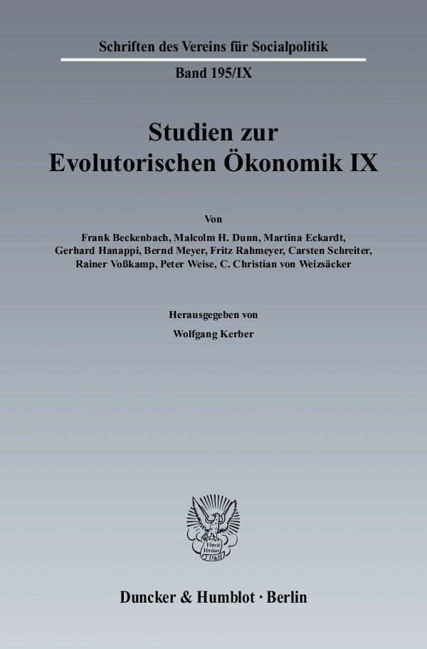 Studien zur Evolutorischen Ökonomik IX. - Wolfgang Kerber