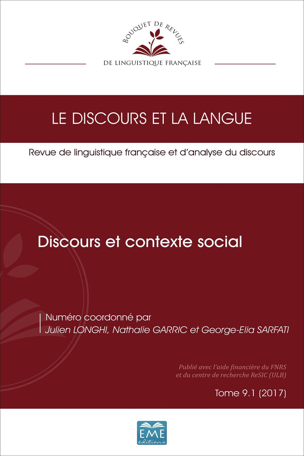 Discours et contexte social - Julien Longhi, Nathalie Garric, Georges-Elia Sarfati