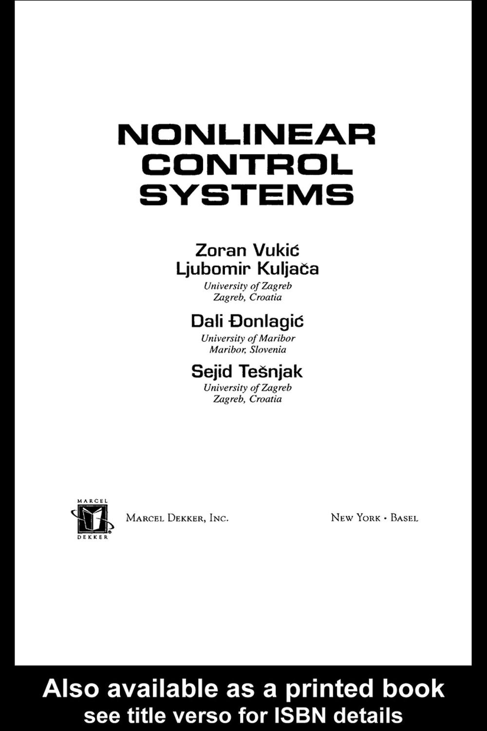 Nonlinear Control Systems - Zoran Vukic